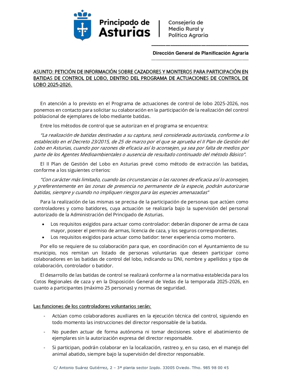 Escrito Medio rural cazadores lobo